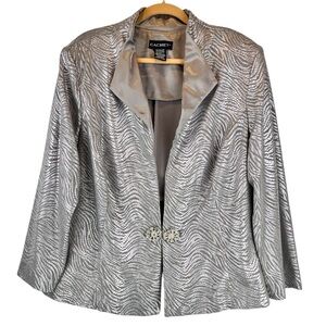 Vintage Cachet Silver Metallic Animal Print Formal Blazer Jewel Details 22W